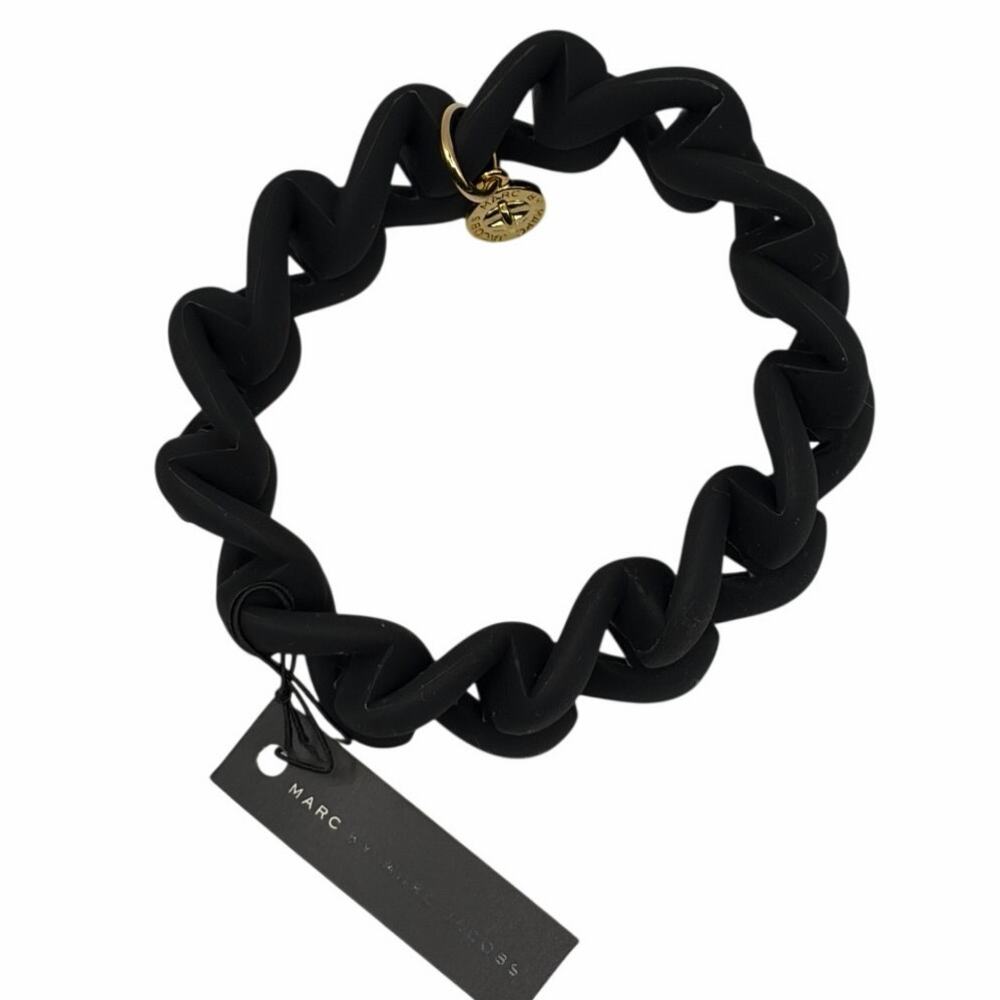 Marc by Marc Jacobs Black Rubber Chain Link Bracelet Gold Charm Logo Stretch